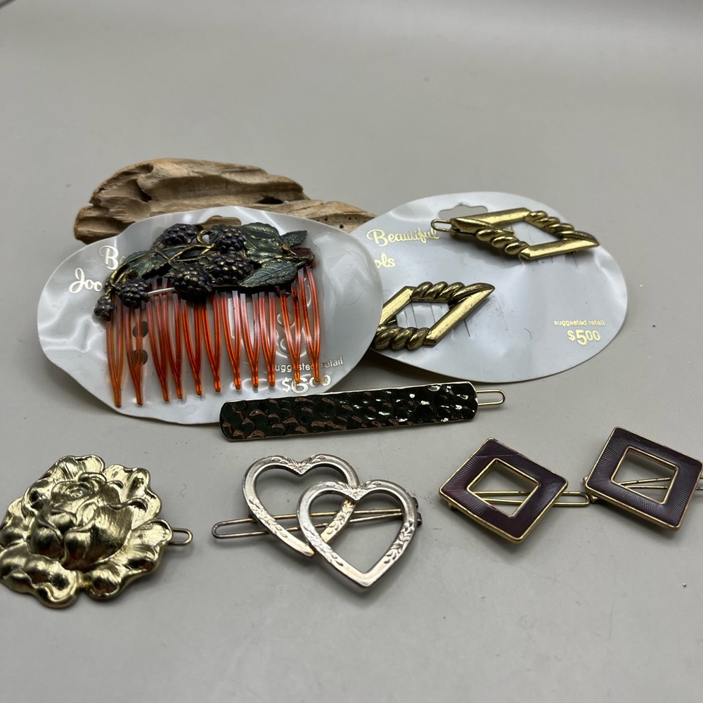 Elegant Vintage 80’s and 90’s Hair Accessory Set - Gold, Silver, and Black